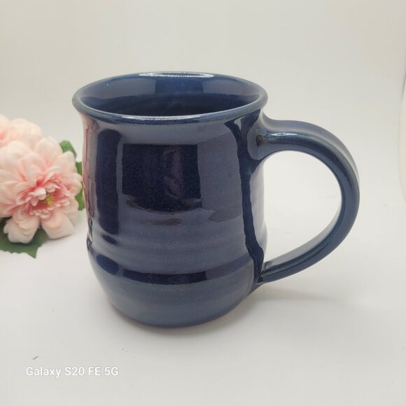Vintage Ross Canadian Oversize Mugs Pottery Artisan Blue Glaze Set of 2 - Picture 10 of 14